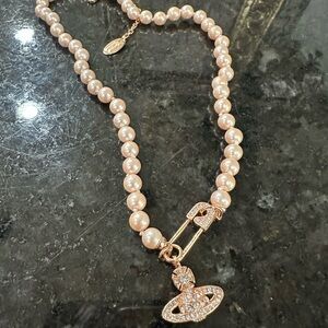 Pink Pearl Necklace with Rose Gold Charm